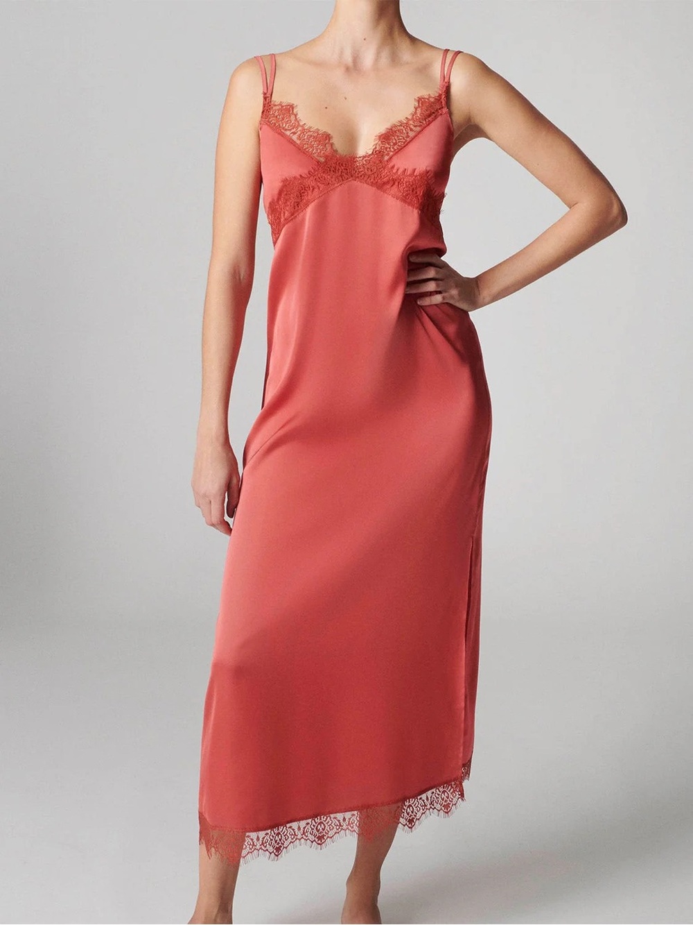 Simone Perele Paris Satins Secrets Long Nightdress in Quartz Pink
